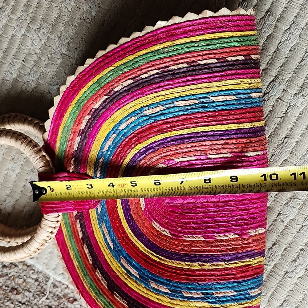 Hand-Painted Rainbow Palm Straw Bag: Half Circle Beach Tote - Picture 7 of 7